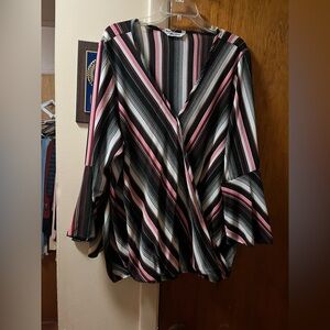 Asymmetrical Black and White Wrap Blouse